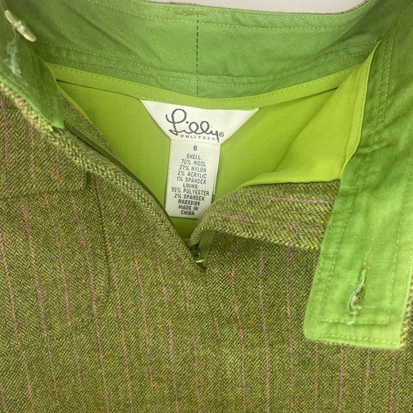 Lilly Pulitzer Wool Blend Olive Green and Pink Striped Pencil Skirt - Picture 3 of 5
